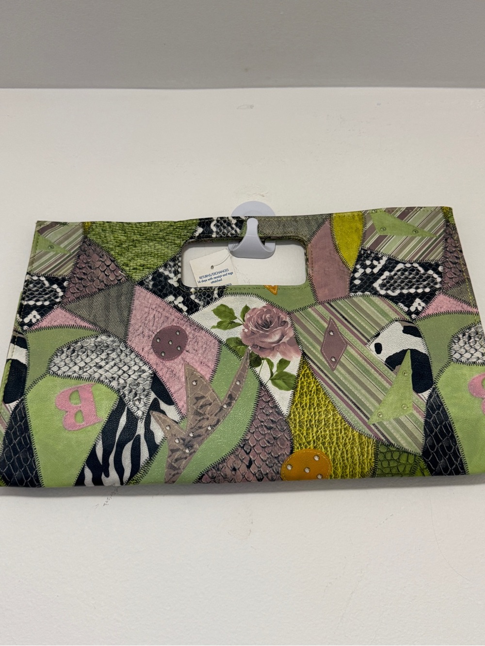 Vtg Giannini Genuine Faux Leather Patchwork Print Clutch Purse / Handbag
